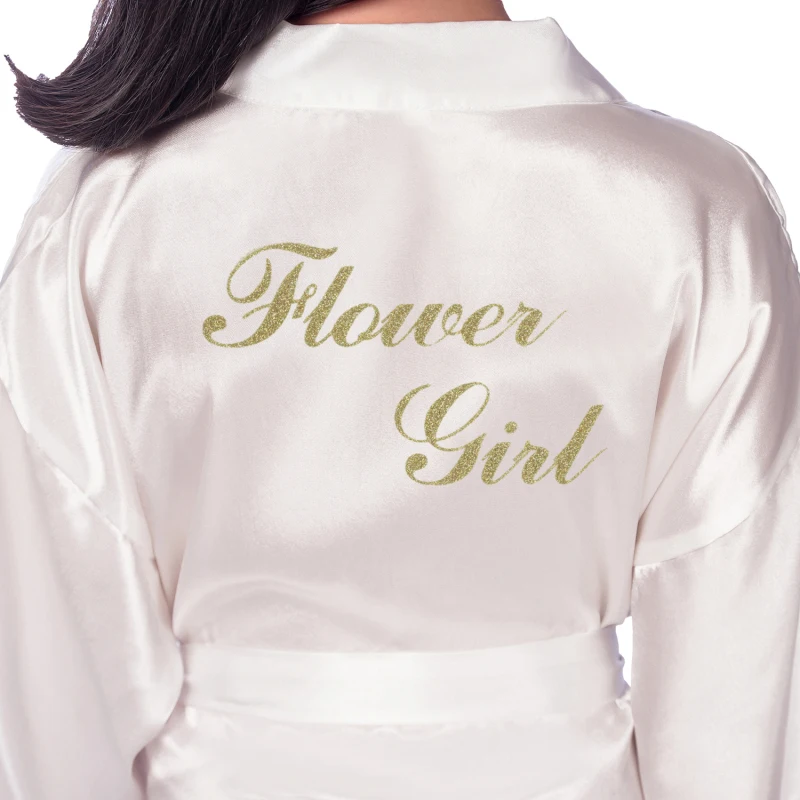 Flower Girl Gold Letter Robes Satin Silk Kids Robe Children Kimono Children's Bathrobes Wedding Party Robe child bathrobe kids robe