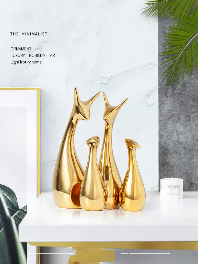 

Modern Gold Silver Ceramic Deer Swan Tree Ornaments Home Lvingroom Desktop Figurines Decoration Bookcase Table Sculpture Crafts