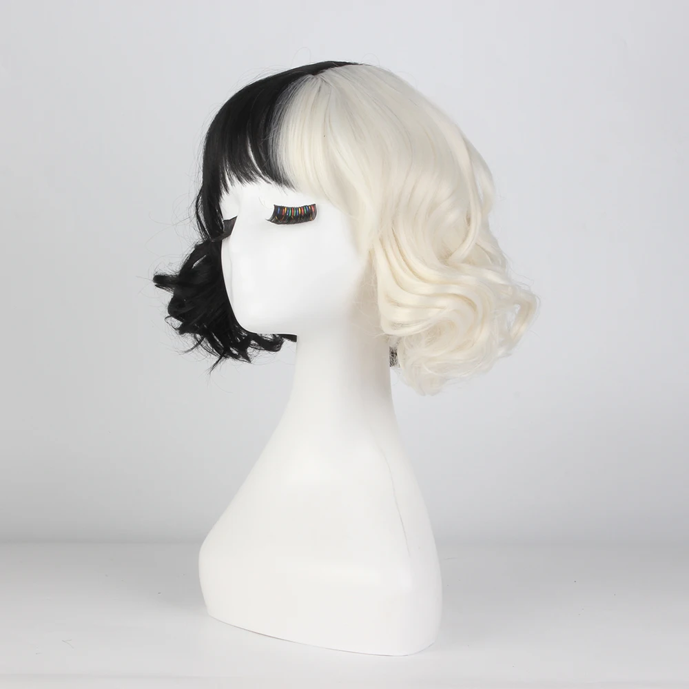 YIMIANJUQUAN Movie Cruella Wig Half Black And White Wigs For Costume Cosplay Women Girls Short Curly Hair Cute Party Halloween -Zentai shop online Hc4e3442def4b4f819d9c353d72da7ca57.jpg