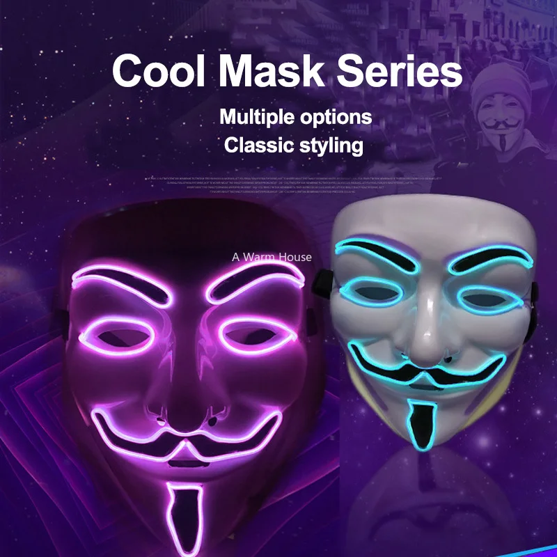 Светящаяся маска V для туши Vendetta Led Guy Fawkes Masque маскарадные маски вечерние тушь на Хэллоуин светящаяся Маскарадная маска