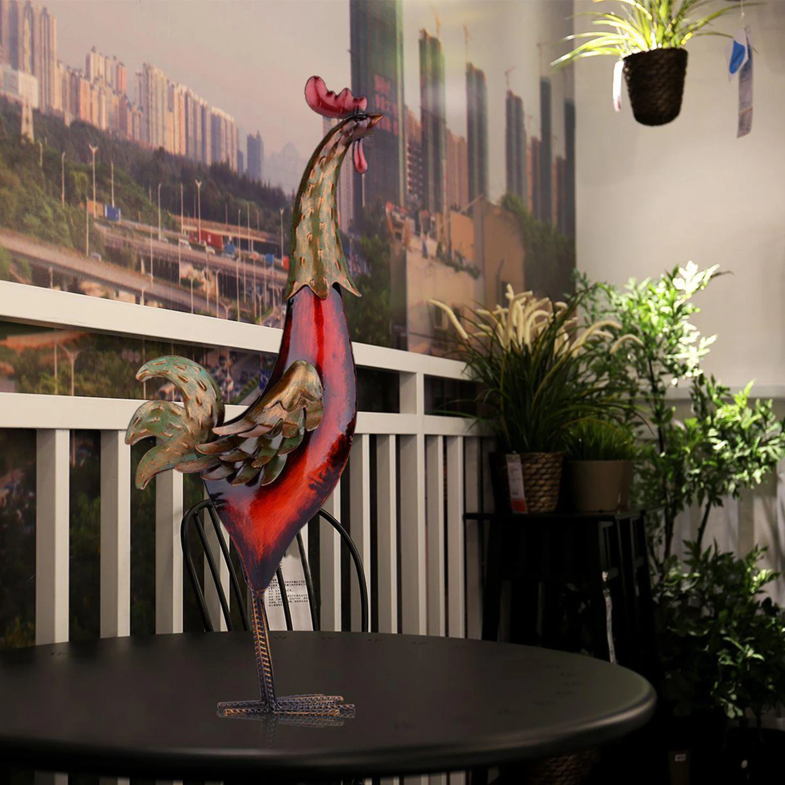 Iron Rooster Outdoor Garden Ornament Statue Sculpture Table Decoration