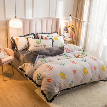 

3/4pcs Cartoon 16 Color Soft Warm Coral Bedding Set Coral Fleece Winter Flannel Bedding Set Duvet Cover Bed sheet Pillowcas
