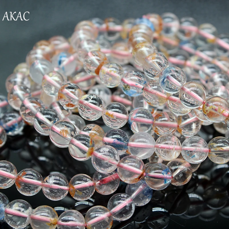 2 браслета/набор AKAC approx9-9.5mm натуральный Снежный цветной фантомный Кварц Браслет approx20beads/браслет
