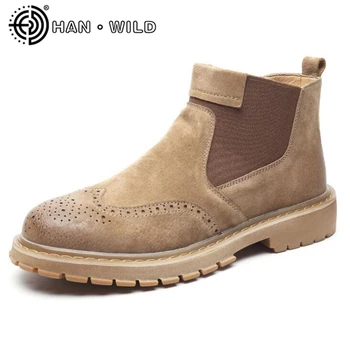 

Fashion Autumn Winter Genuine Leather Ankle Boots Slip On Men Shoes Brogue Style Men Casual Boots Top Brand Male Footwear