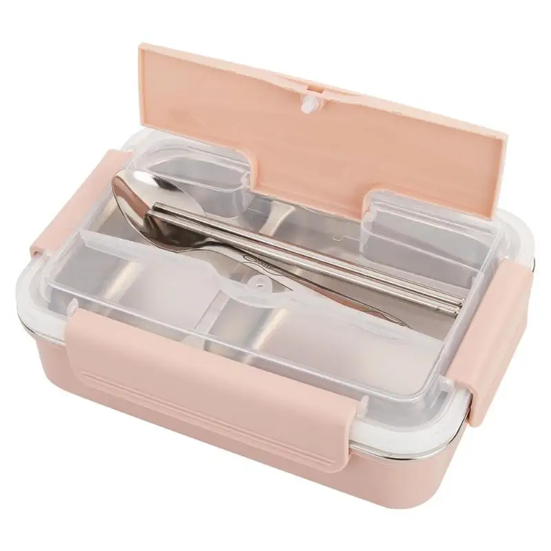Ланч-бокс разделенные сетки из нержавеющей стали Bento box утолщение пищевой контейнер с одной парой палочек для еды одна ложка