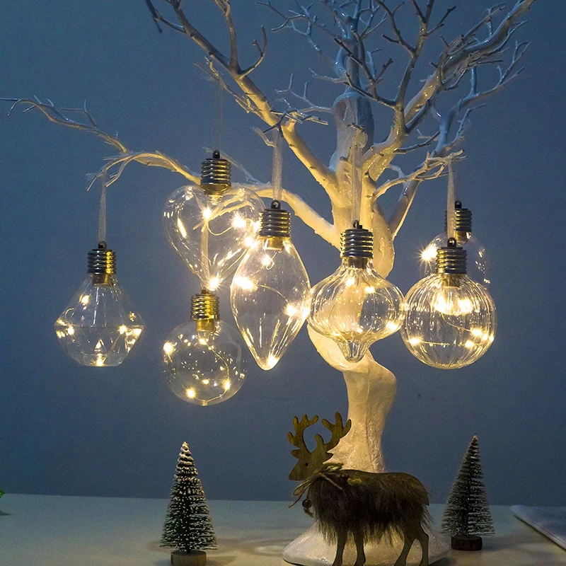 Christmas Transparent LED Bulb Ball Shape Pendants with Warm White Light Xmas Tree Hanging Decoration Ornament