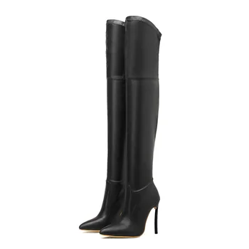 

2020 Women Over The Knee Thigh High Boots Fetish 11cm High Heels Leather Stripper Long Pleaser Stiletto Stripper Prom Sexy Shoes