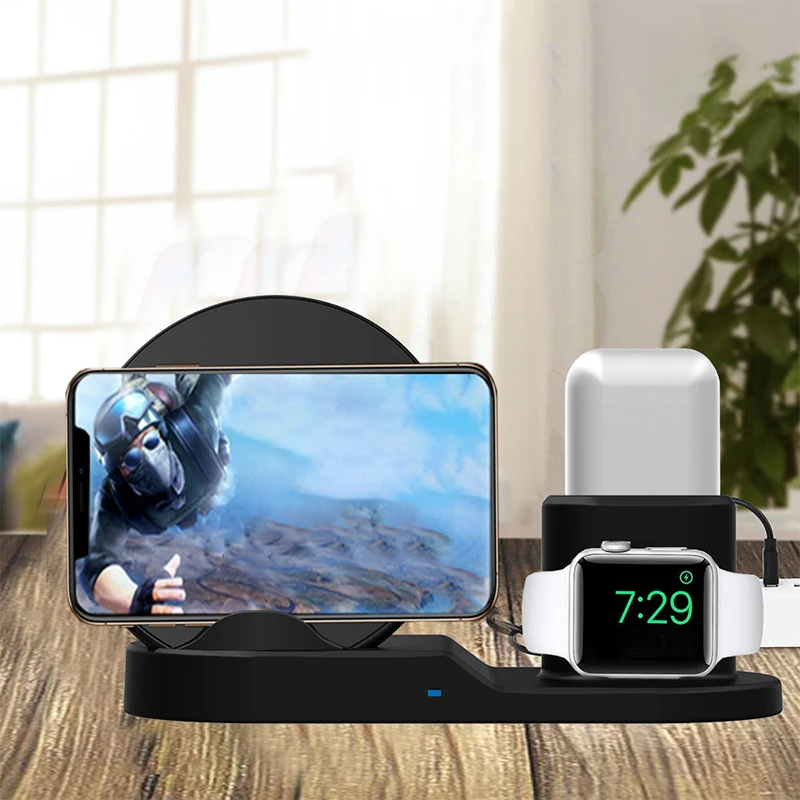 Быстрая Беспроводная зарядная подставка 7,5 Вт для iPhone AirPods Apple Watch док-станция для зарядки зарядное устройство для iPhone 11 X XS