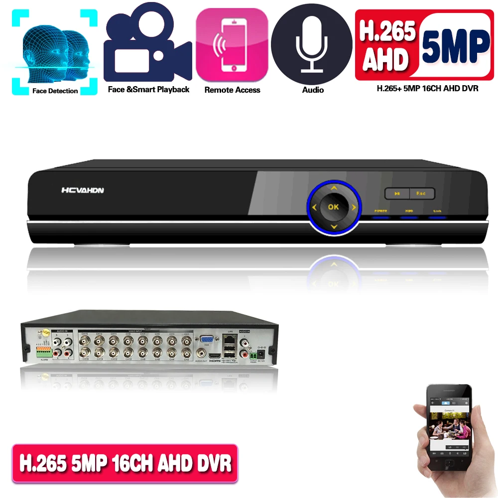 16CH 5MP Alarm Audio twarzy H.265 DVR NVR System bezpieczeństwa hybrydowy wideorejestrator P2P 1080P 5MP CVBS TVI CVI IP kamera ahd Onvif 16CH 5MP Alarm Audio twarzy H.265 DVR NVR System bezpieczeństwa hybrydowy wideorejestrator P2P 1080P 5MP CVBS TVI CVI IP kamera ahd Onvif