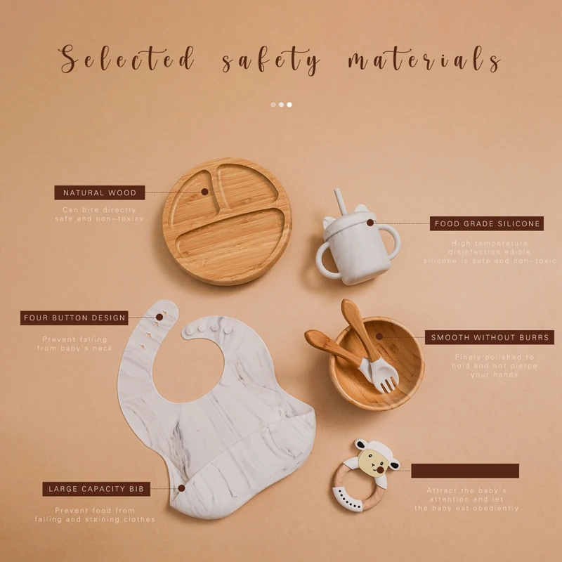 Silicone Baby Feeding Set Baby Feeding Supplies Kids Bamboo Dinnerware With Cup Children's Dishes Bowl Stuff Tableware Gift Set