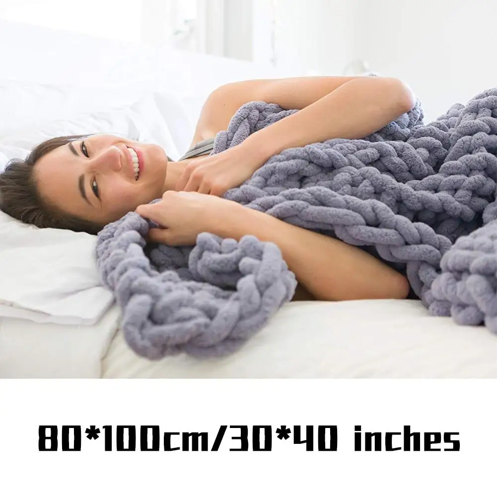 Chunky Knitted Throw Blanket Cozy Polyester Chenille Blankets Soft Hand Chunky Knitted Plaids For Winter Bed Sofa Cover Blanket