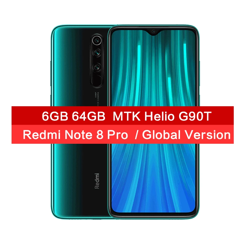 Green 6GB 64GB Смартфон Xiaomi Redmi Note 8 Pro, 6 ГБ, 64 ГБ, 64 мп, четыре камеры, NFC, 4500 мА/ч, 18 Вт, MTK Helio G90T, 6,53 дюймов, FHD, глобальная версия - Цвет: Green 6GB 64GB