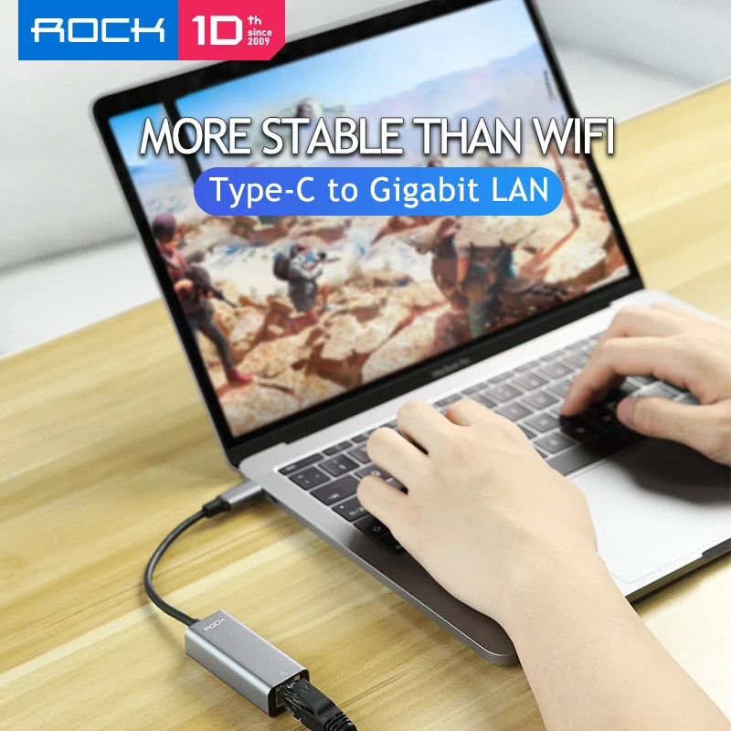 Rock type-C к Rj45 интегрированный дизайн металла текстуры концентратор Стыковочный модуль-преобразователь в Ethernet сетевой адаптер RJ45 USB-C телефон адаптер