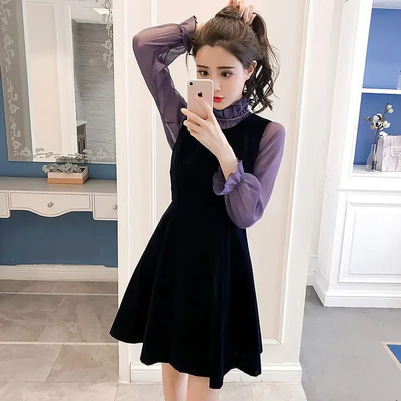 

2019 New Style WOMEN'S Dress Spring Clothing Graceful Suspender Strap Two-Piece Set Sweet Velvet Set Dress