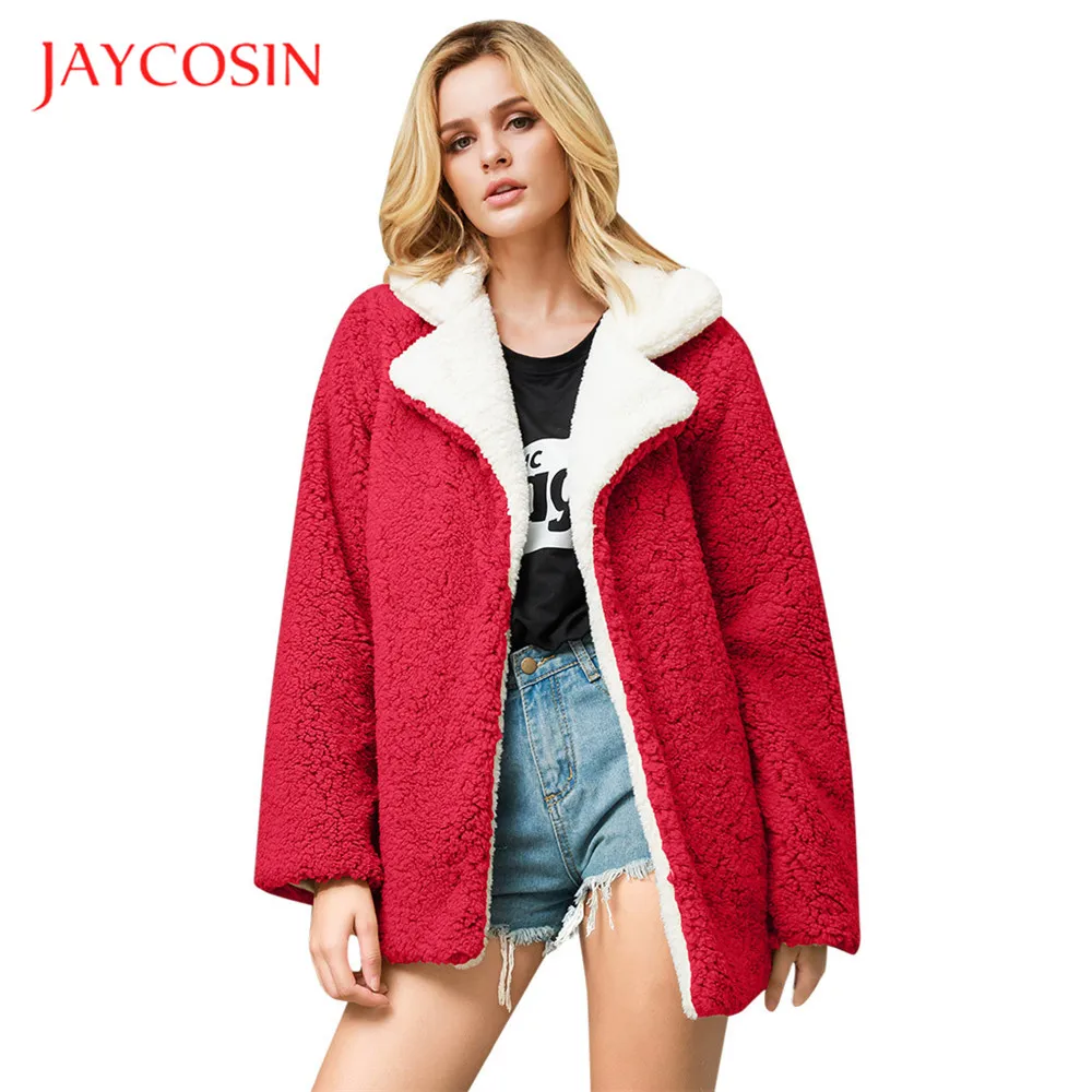 Jaycosin одежда пальто женские искусственный меховые куртки дамы v-образным вырезом длинный рукав урна-вниз воротник куртки пальто теплая одежда
