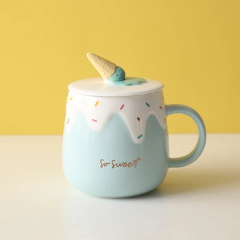 

3D Cartoon Cute Coffee Mug Creative Couple Juice Mug with Lid Personalised Esspresso Cup Hand Painted Drinkware Girl Gift DA60MK