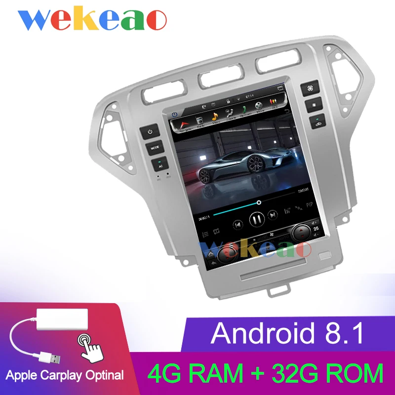 Wekeao вертикальный экран Tesla style 10,4 ''1 Din Android 8,1 автомобильный Радио gps навигатор Автомобильный dvd-плеер для Ford Mondeo 2007-2010 4G - Цвет: Android Car Radio