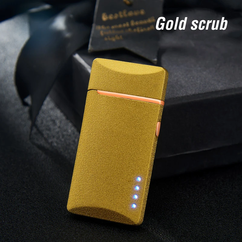 Двойная дуга сигарета с зарядкой от USB Зажигалка Ветрозащитная электрическая плазменная турбо зажигалка Металл новинка электронные гаджеты для мужчин подарок - Color: Matte Gold