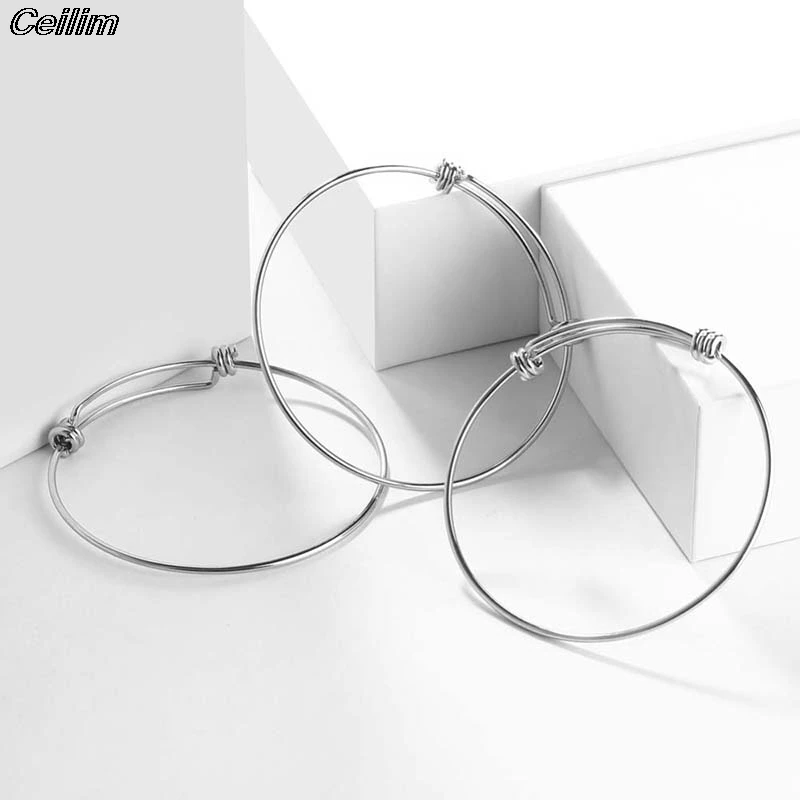 

10pcs/lot Stainless Steel DIY Charm Bangle 65mm Jewelry Finding Expandable Adjustable Wire Blank Bangles Bracelet Wholesale