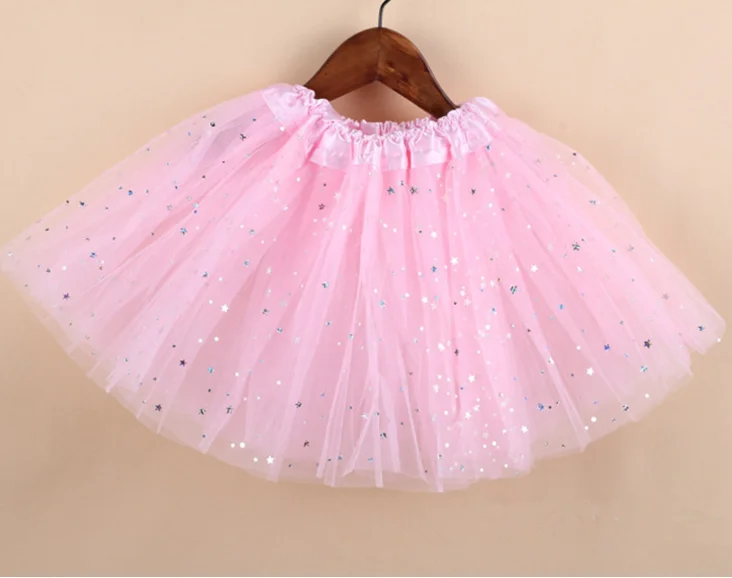 Kids Baby Star Glitter Dance Tutu Skirt For Girl Sequin 3 Layers Tulle Toddler Pettiskirt Children Chiffon Rose red - Цвет: Розовый