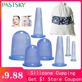 

7PCS blue Silicone Vacuum Cupping Cups Chinese Medical Acupuncture Therapy Face Cupping Massage body Jars Lose Weight