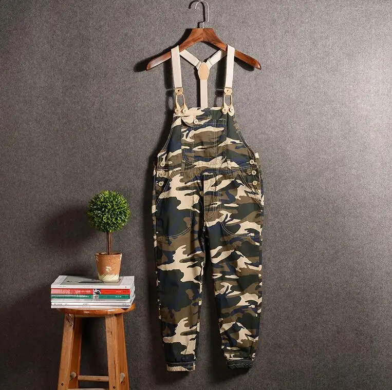 camo Летние модные камуфляжные повседневные Комбинезоны, мужские хлопковые комбинезоны длиной до щиколотки, ретро брюки-карго, размер M-3XL подтяжки для мальчика - Цвет: camo