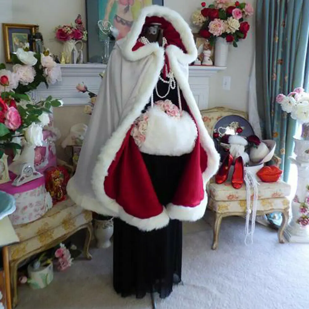 

Women Christmas Santa Claus Claus Coat Hooded Cape Faux Fur Coat Xmas Party Cosplay Costume Winter Wedding Hooded Watch
