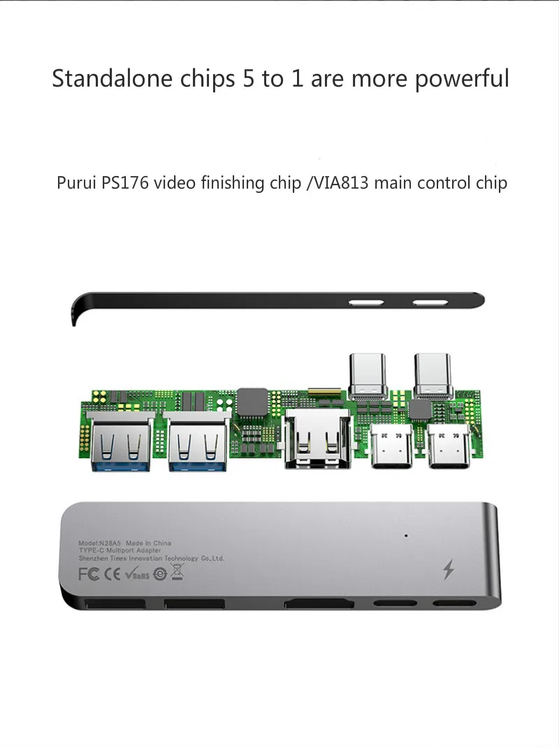 5 в 1 Hd Dual PD Thunder C+ Dual type-c To USB3.0HDMIHUB Hd Smart Adapter подходит для ноутбука многопортовый конвертер