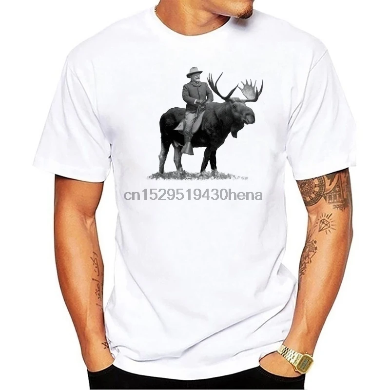 Мужская модная футболка Забавный Тедди Рузвельт езды на велосипеде бычьи лосят