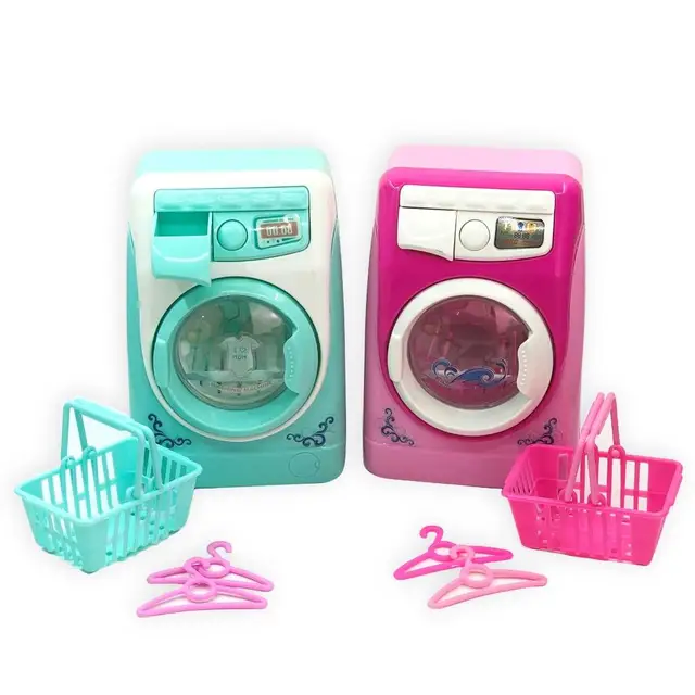 Kids Mini Simulation Light Electric Washing Machine Basket Pretend Play Toy Set 6