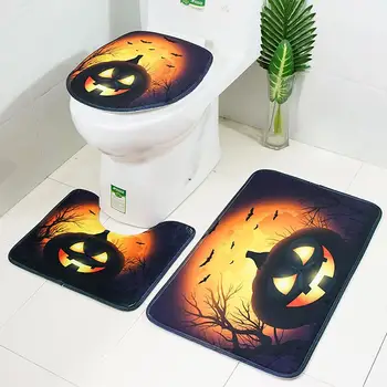 

Halloween Pumpkin Series Toilet Floor Mat Exquisite Print Three-Piece Toilet Mat carpet For bathroom anti-slip corners mat