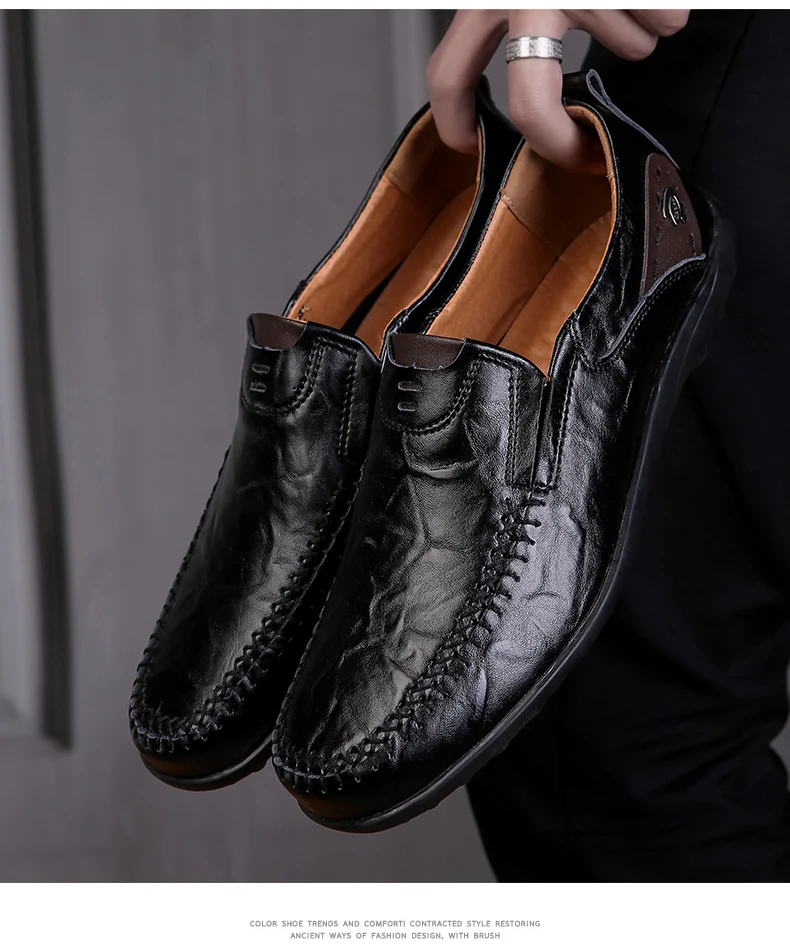 Модная мужская повседневная обувь из натуральной коровьей кожи; Mocasines De Hombre; мужские мягкие мокасины; нескользящие лоферы на плоской подошве; Мужская Рабочая обувь для вождения