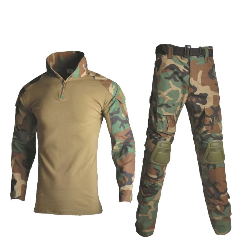 Военная Униформа камуфляж охотничья одежда тактический Набор лягушек Пейнтбол страйкбол Ghillie костюм снайперская рубашка+ брюки наколенники