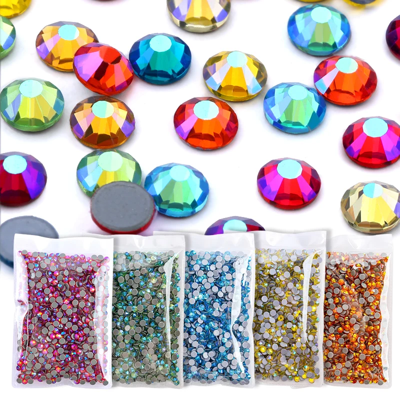 QIAO Bulk Pack Strass Hot Fix Rhinestone Crystal AB Iron on Flatback