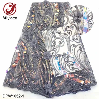 

High Quality 2019 Tulle Sequins African 3D Flower Lace Embroidered French Net Nigerian Lace Fabrics for Wedding DPW1052