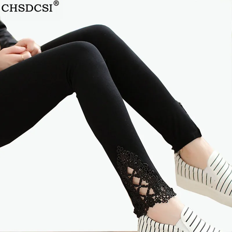 

CHSDCSI Legging Lace Diamond print flower Thin Mid Waist Pants Summer thin Women Cotton Leggings Hollow out Blace White Trousers