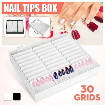 

235x42x206mm Fake Nail Tips Storage Box 30 Compartments Nails Art Decoration Container Display Case
