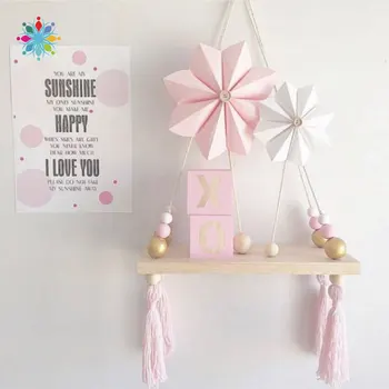 

Baby Nordic Style DIY Original Wooden Beads Wall Shelf Storage Wall Decorations Kids Room Ornament Organization Hanger Decor