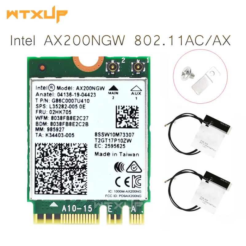 2.4Gbps Intel Wi-Fi 6 AX200NGW MU-MIMO WLAN Wifi Wireless Card BT 5.0+2X Antenna 