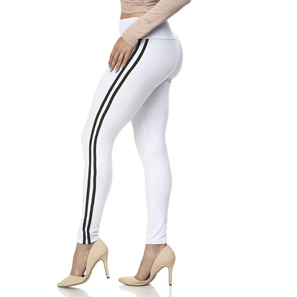 Йога брюки с высокой талией, в полоску Спортивные штаны для Для женщин полной длины Спортивные Леггинсы Плюс Размеры Calzas Deportivas Mujer Фитнес