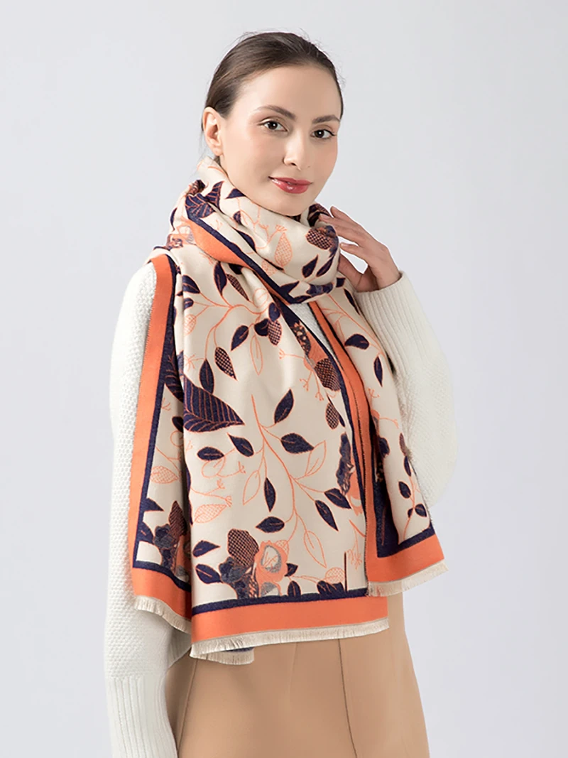 

Luxury brand winter double-sided floral scarf women's cashmere warmth and thick soft shawl scarf