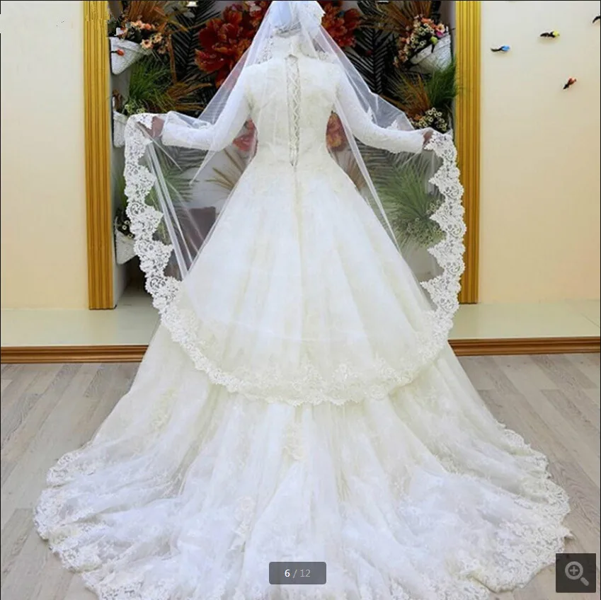 Vestidos De Novia бисерное кружевное свадебное платье мусульманское винтажные, с длинными рукавами, высокий воротник, Саудовская Аравия, на платье невесты свадебное платье