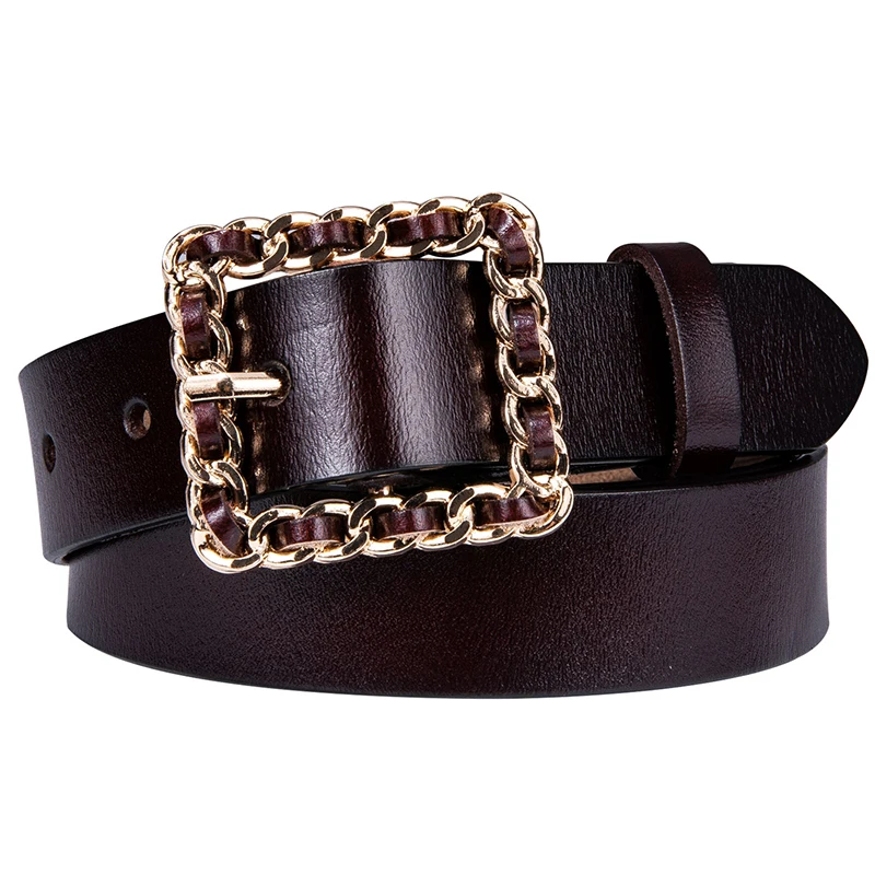 BRPD-1024 Hi-Tie натуральная кожа женское металлическое кольцо Пряжка модный регулируемый ремень ретро винтажный панк женское платье джинсовый ремень коричневый - Цвет: BRPD-1024