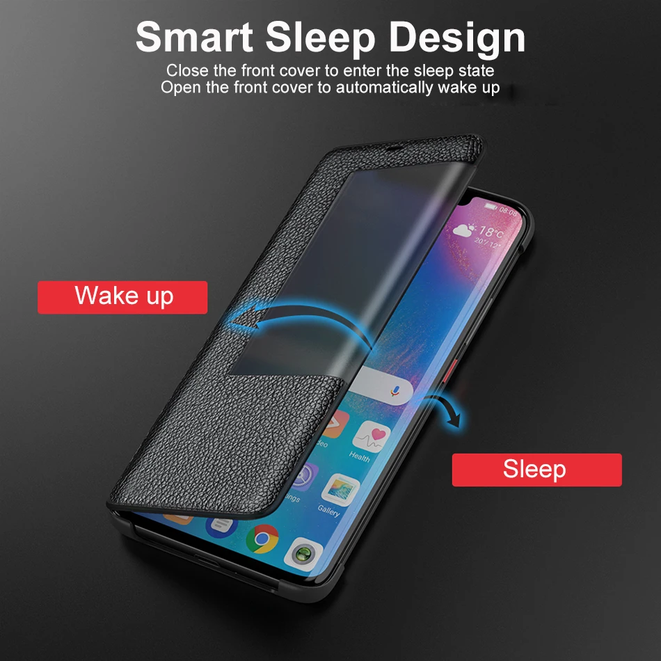 Genuine Leather Flip Cover Case Original Mirror Smart Touch View Wake Sleep Up Protection For Huawei Mate 20 Pro Mate 2Pro