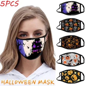 

5PCS Washable Adult Masks Washable Cotton Face Mouth Mask Halloween Pumpkin Printed Party Face Cover Mascarillas Lavables Masque