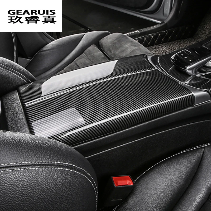 

Car styling Carbon fiber Stowing Tidying Armrest box protect stickers covers For Mercedes Benz E Class W213 Interior Accessories