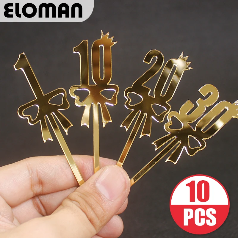 

10pc Birthday acrylic cake topper boy girl first birthday party decor for cupcake toppers number1/10/20/30/40/50/60/70/80/90/100