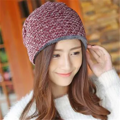 M083 Wine Red LJCUIYAO осенняя и зимняя шапка для мужчин и женщин кашемировая шапка бини для спорта на открытом воздухе хлопок Повседневная одноцветная двухслойная теплая вязаная шапка - Цвет: M083 Wine Red