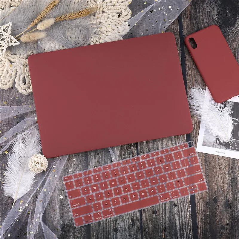 Чехол для Macbook Air 13 retina Pro 13 15 A2159 A1466 A1990 A1932 Твердый чехол+ чехол для клавиатуры и экрана - Цвет: Wine red