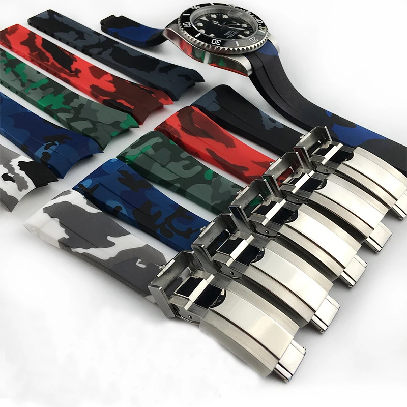 Cinturini Assicurazione Fibbia Pieghevole Cinturino In Silicone Mimetico Per Rolex Water Ghost Submariner Daytona Watch Strap 20Mm